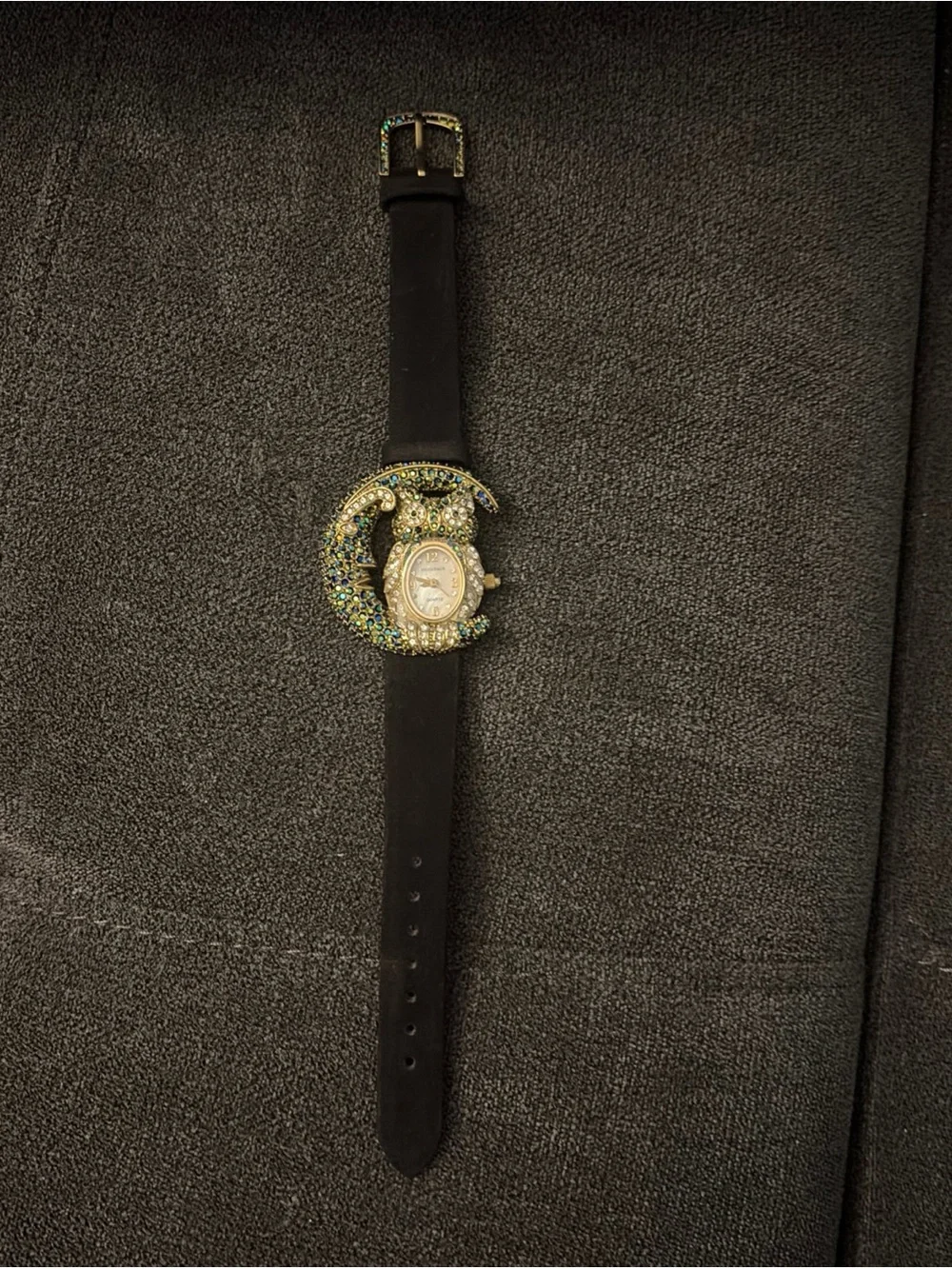 Heidi Daus “Moonlighting” Owl Sitting on Crescent Moon Watch